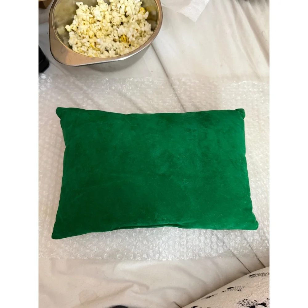 Deck the Paws Christmas Dog Bone Lumbar Pillow Green Velvet Festive Decor 12x8